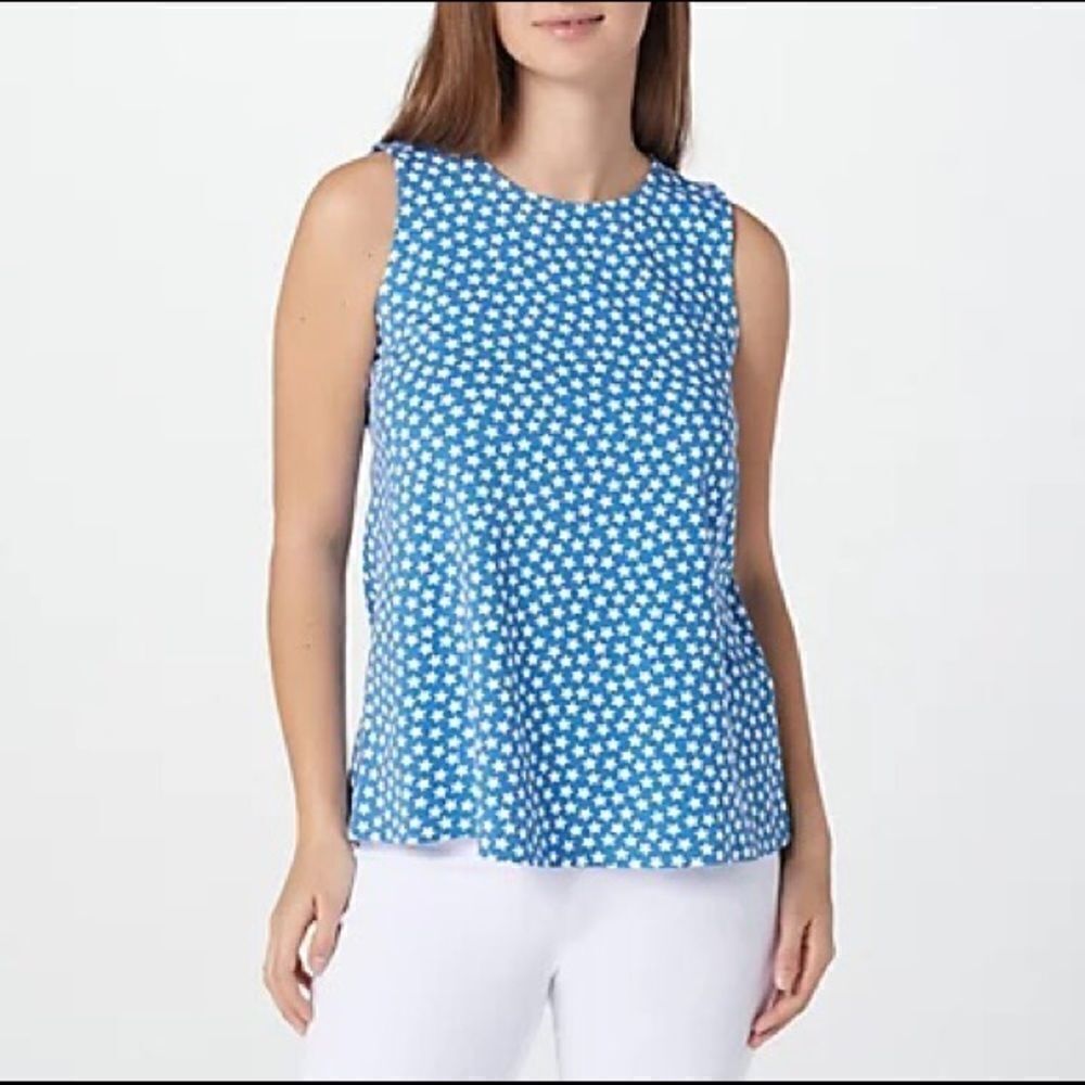 Denim & Co. Printed Jersey Round-Neck Swing Tank